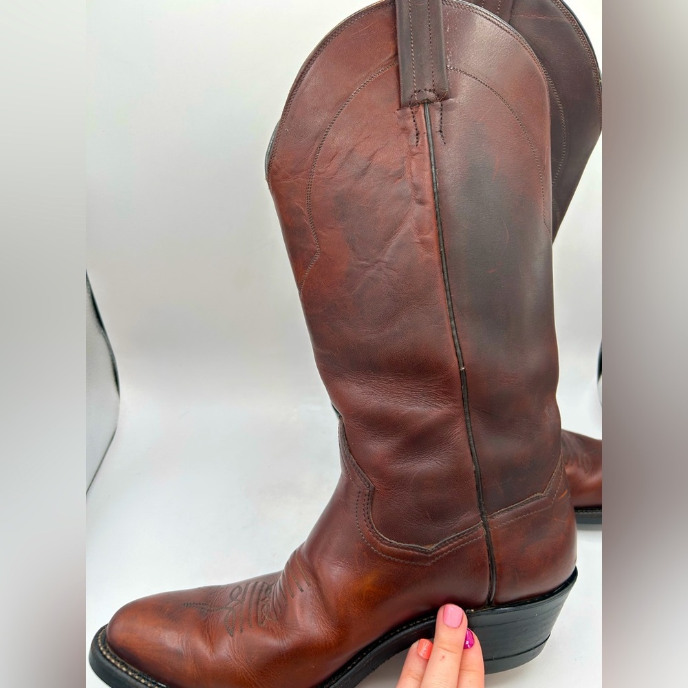 Vintage Men’s Panhandle Slim Brown Leather Cowboy Western Rancher Pull On Boots - Picture 7 of 14